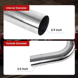 Richeer 3 inch O.D. T304 Stainless Steel DIY Custom Exhaust Tubing Mandrel Bend Exhaust Pipe Straight & U-bend Kit, Polished Surface,Universal Fit (Set of 8)