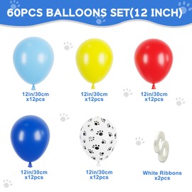 60Pcs Paw Balloons 12 Inch Blue Yellow Red Balloons Birthday Party Supplies Latex Helium Balloons for Arch Garland Kit Boys Girls Themed Birthday Party Decorations Baby Shower Favors (Red)