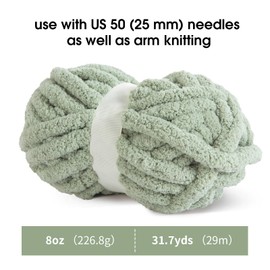 MABOZOO Assorted Chunky Yarn for Crocheting 8 Pack,Fluffy Jumbo Chenille Yarn,Soft Plush Yarn Bulky,Giant Thick Fuzzy Yarn for Hand or Arm Knitting,4 White & 4 Sage Green(31.7 yds,8 oz Each Skein)
