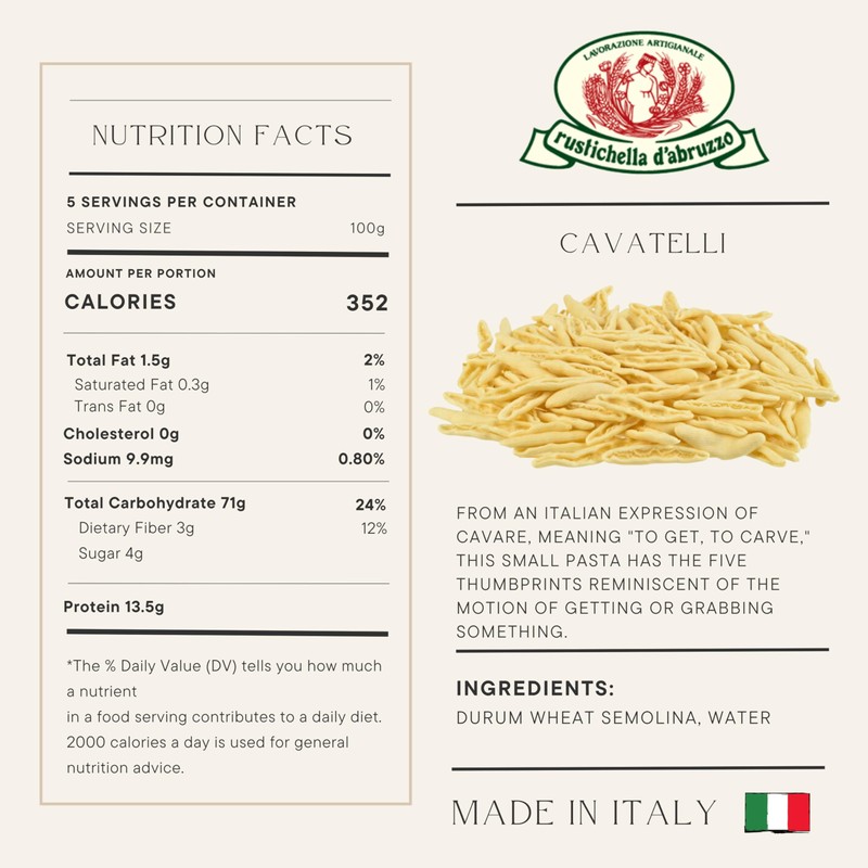Rustichella d'Abruzzo Cavatelli - 500g Hand-Carved Pasta - Perfect for