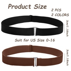 REDANHA 2 Pack Women's Invisible Belts, Elastic Stretch Belt with Flat Adjustable Buckle, Pant Waist Tightener for Women for Jeans Pants Dresses (Black, Brown)