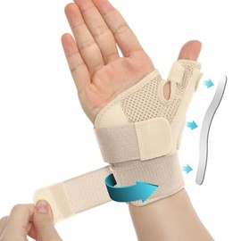 Muñequera con Férula Metálica Integrada para Pulgar, Soporte Ajustable para Muñeca y Pulgar, Adecuada para Aliviar Dolor de Artritis, Tendinitis y Esguinces, Transpirable, Unisex (Beige)