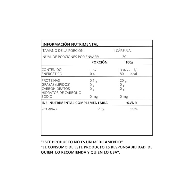 Essential Nutrition, Vitamina K - 30 Cápsulas De 500 Mg