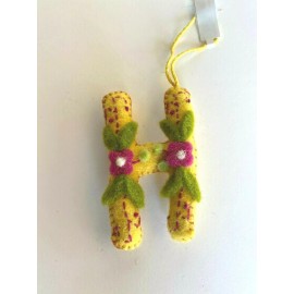 Creative Co-Op Wool Felt Embroidered Appliqued Alphabet Boho Letter "H" Initial Ornament (H)