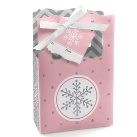 Big Dot of Happiness Pink Winter Wonderland - Holiday Snowflake Birthday Party Bag - Set of 12