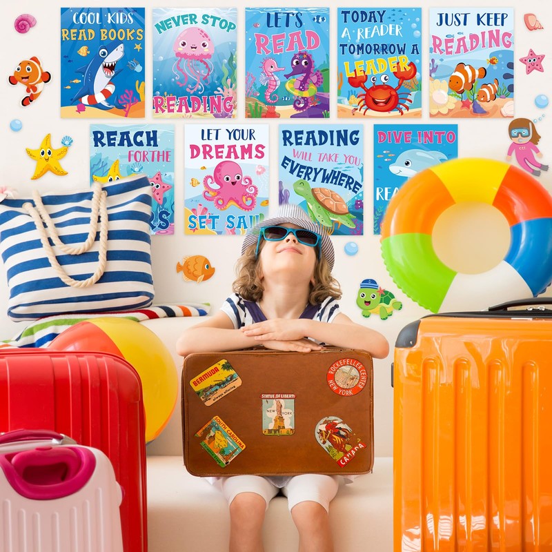 JarThenaAMCS 35Pcs Under The Sea Reading Classroom Bulletin Board Decorations