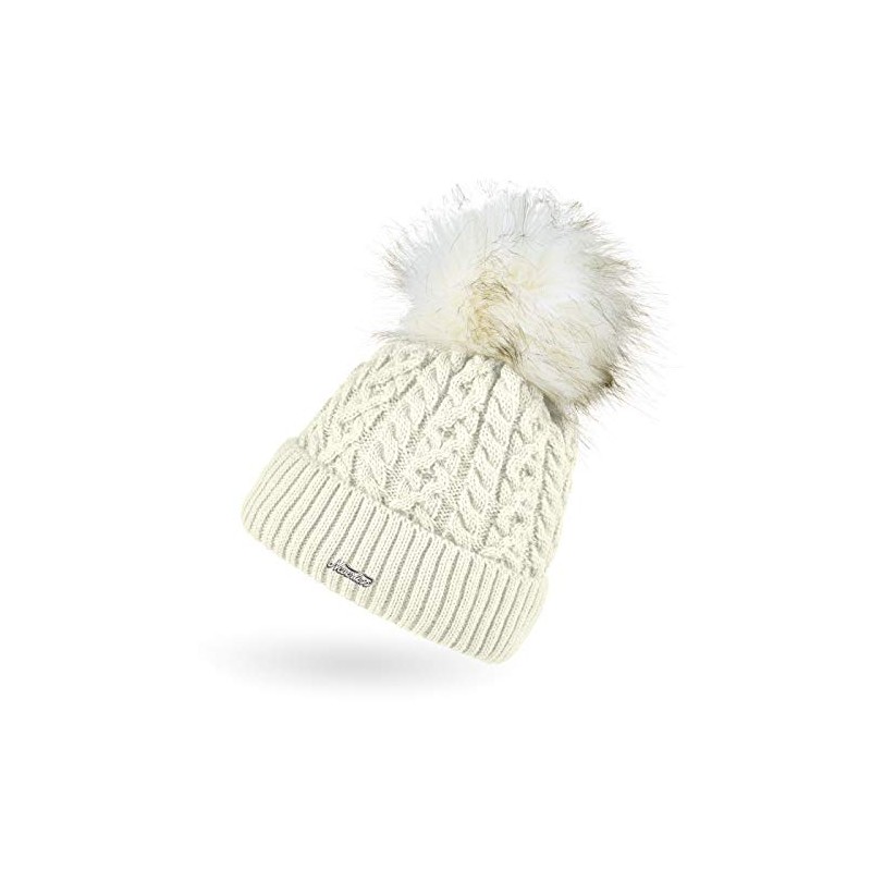 Neverless® Women's Knitted Hat Lined Fur Pompom Faux Fur Bobble