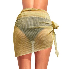 Holipick Shiny Sarong Coverups for Women Bathing Suit Wrap Skirt Swimsuit Beach Bikini Cover Up Gold