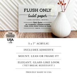 Reilly Originals 5x7 Inch Flush Only Toilet Paper & Natural Waste Designer Sign ~ Ready to Stick, Lean or Frame ~ Premium Finish, Durable (2)