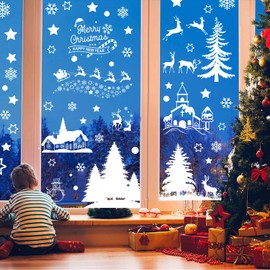 Pack of 9 Christmas Decoration Windows, PVC Double-Sided Window Stickers Christmas Snowflakes Decoration Christmas Window Decoration for Window Film Christmas Decoration (Pack of 166)