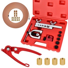 MuHize 25 ft 3/16" Copper Coated Brake Line Kit (Includes 16 Fittings and 4 Unions Brake Line Fittings) with Tube Bender and Brake Line Double & Single Flaring Tool Kit