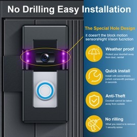 Anti-Theft Video Doorbell Mount ，Adjustable No-Drill Mounting Bracket for Blink & Ring Video Doorbell 1/2/3/3 Plus/4/2023 Release，Not Block Doorbell Motion Sensor for Home Apartment Office (Black)