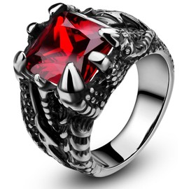 Zoesky Mens Stainless Steel Ring Thumb Finger Ring for Men Chunky Gothic Dragon Ring Red Gemstone Stone Ring Size 7-13 (8)
