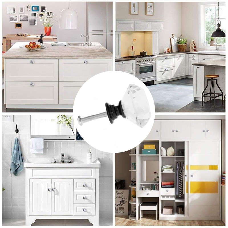 YourGift 12 Pack Drawer Knobs Diamond Shaped Crystal Glass 30mm