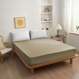 NAFAY LIVING Fitted sheet-Plain Dyed Ultra Soft Microfiber Bedding Sheet Set 25cm Deep- Non-Iron, Wrinkle Free & Breathable Bed Sheet (Beige, Double)