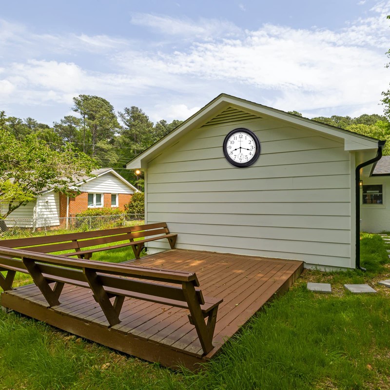16 Inch Large Outdoor Clock Waterproof with Thermometer - Vintage