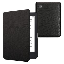 kwmobile Flip Case Compatible with Kobo Clara 2E / Tolino Shine 4 Case - eReader Case - Crocodile Leather Pattern Black