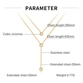 Glintara Layered Necklaces for Women, Y Lariat Double Layer Necklace Gold, Hypoallergenic Adjustable Clavicle Chain, Y Drop Necklaces Chain Long, Shiny Round Zirconia Pendant Necklace for Girls Ladies