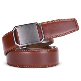 Mio Marino Mens Premium Leather Ratchet Belt - 1.5” Wide - Metallic Octagon - Burnt Umber - Adjustable from 28" to 44" Waist