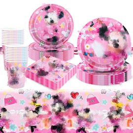 81Pcs Birthday Decorations, Mouse Party Decorations Kids' Party Tableware Set, Birthday Party Plates Cups and Napkins Tablecloth 20 Guests