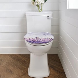 Kathyboom Purple Flower Hummingbird Toilet Seat Cover, Fits Most Round, Elongated and Oblong Lids, Bathroom Accessories Decorative Toilet Lid Cover