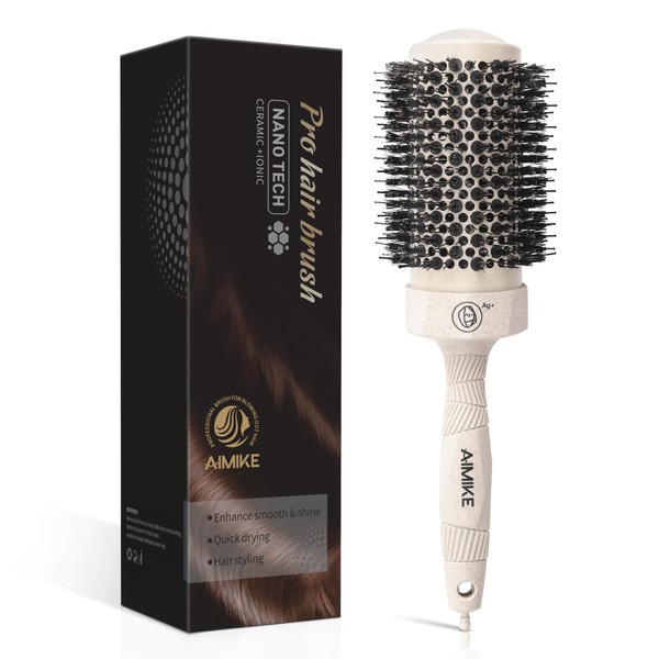 AIMIKE Round Brush for Blow Drying, Antistatic Hair Brush Round with Nano Ion Tech, Hairdresser Round Brush Large for Styling, Curling and Straightening, Round Brushes with Boar Bristles & Nylon,