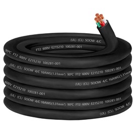 16/4 AWG SOOW Wire,16 Gauge SOOW Portable Power Cable 4 Conductor 600V 16/4 16 Gauge Electric Wire Extension Cord for Portable Light,Outdoor Speaker,Stage Light LED,Machinery,HAVC,Automotive-50ft