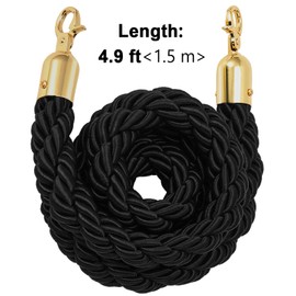 KOHAND 4 Pack 4.9 Feet Black Stanchion Twisted Rope, Crowd Stanchion Rope Barrier with Hooks, Stanchion Braided Queen Barrier Rope for Hotel, Theater, Grand Opening