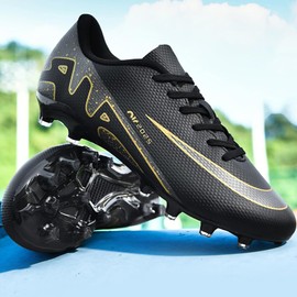 GOGOUP Women's Football Boots Professional Football Shoes Teenagers Men Outdoor Athletics Football Boots AG Competition Training Shoes Unisex, black, 43 EU