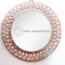 Hind Handicrafts Runder Wandspiegel aus Holz, 24,1 cm, klein, rund, rustikaler Akzentspiegel für Badezimmer, Eingang, Esszimmer und Wohnzimmer