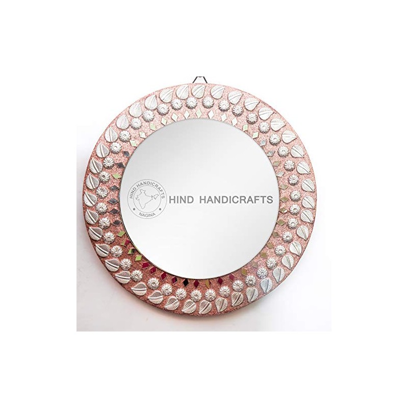 Hind Handicrafts Runder Wandspiegel aus Holz, 24,1 cm, klein, rund,