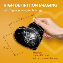 Destination Vinyl ltd Great Coasters (Set of 2) Heart - BW - Motorcycle Rear Wheel & Chain Drink Glossy Coasters/Tabletop Protection for Any Table Type #43250