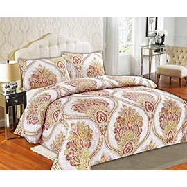 Tache Bohemian Mandala Beige Duvet Cover - Boho Chic Orange Teal Medallion Paisley Sunshine Festival - Reversible Comforter Cover with Zipper and Security Ties/Ribbons - 2 Piece Set - Twin