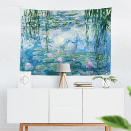 Chitteri Oscar-Claude Monet Water Lilies Hanging Tapestry 60" x 45" Polyester Wall Art for Home Decoration