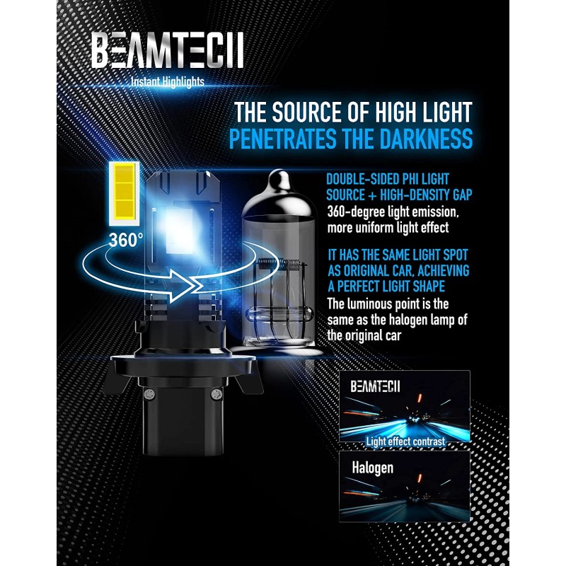 Beamtech H13/9008 LED Light Bulbs 60W 12000 Lumens 6500K Xenon