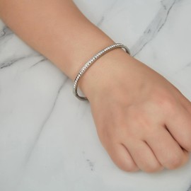 Philip Jones Stainless Steel Channel Set Bangle Created with Zircondia® Crystals (7 Inch)