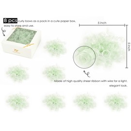 HUIHUANG Curly Bows for Gift Wrapping Sage Green Gift Bows 5 inch x 8 Counts Self-Adhesive Curly Ribbon Bow for Presents, Treat Bags, Baby Shower Favors, Wrapping Accessories, Party Decor