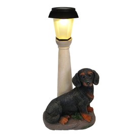 BAYN Solar Dog Garden Statues with Lantern, Resin Dachshund Sculpture with Warm White Light for Outside Lawn Porch Patio