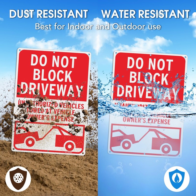 T&R Large Do Not Block Driveway Signs, Unauthorized Vehicles Towed