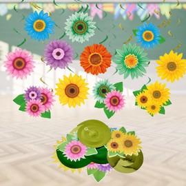 KLYNGTSK 30PCS Flowers Hanging Swirl Decorations Spiral Streamers Foil Hanging Swirls Ceiling Decorations Hanging Swirl Flowers Party Hanging Swirl Decorations for Party Favor Wedding Baby Shower