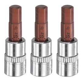 HARFINGTON 3pcs H6 Hex Bit Socket 1/4" Square Drive Metric S2 & CR-V Steel Socket Ratchet Wrench Bits, Silver Red