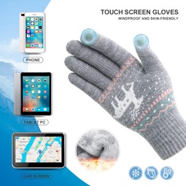 HÖTER Winter Touch Screen Gloves Snow Flower Printing Keep Warm for Women and Men