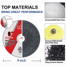 SALI 10 Pack Cut Off Wheels 9 Inch General Purpose Stainless Steel Cutting Wheel for 9" Grinders- Cutting Disc Aggressive Cutting 9" x 5/64" x 7/8" Operating Up to 6640 RPM and 80 M/S