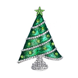 EVER FAITH Austrian Crystal Enamel Shining Star Christmas Wish Tree Brooch Green Silver Tone, Crystal