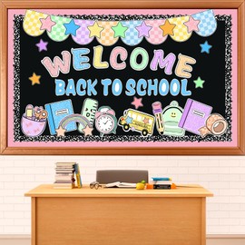 FYSUIMU 81Pcs Boho Back to School Bulletin Board Decoration Set Pastel Welcome Banner Paper Cutouts with Glue Points for Classroom Party Supplies