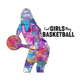 Sports Wall Decal - Watercolor Splashes Basketball Women Player Art Cool Girls Play Basketball Sports Quote Long Term - Single Use Vinyl Decal Size: 40 Inch (H) x 36 Inch (W)