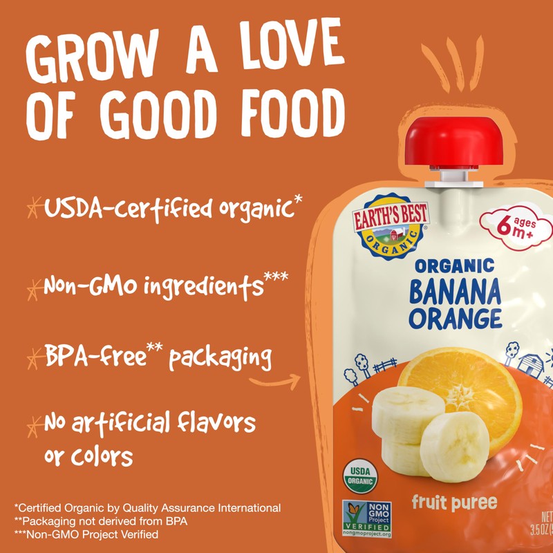 Earth's Best Organic Banana Orange Pouch, 3.5 oz (Pack of