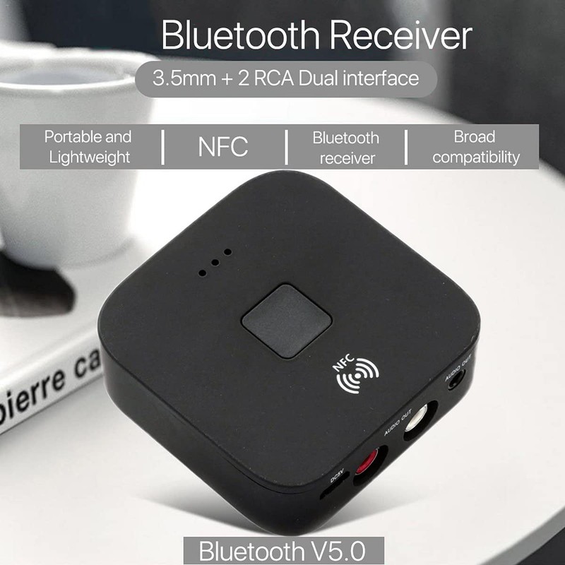 Bluetooth 5.0 Receiver Wireless 3.5mm AUX NFC to 2RCA Audio