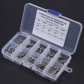 150Pcs 9 Sizes Metal Hex Socket Head Bolts Screws Nuts Assortment Kit with Plastic Storage Box #2-56 UNC