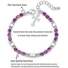 Afoxon Tiny Bead Cross Bracelet - Stocking Stuffers for Kids/Teens/Girls/Women, Confirmation 1st Communion Baptism Easter Valentines Birthday Christmas Gifts (Bless-3)